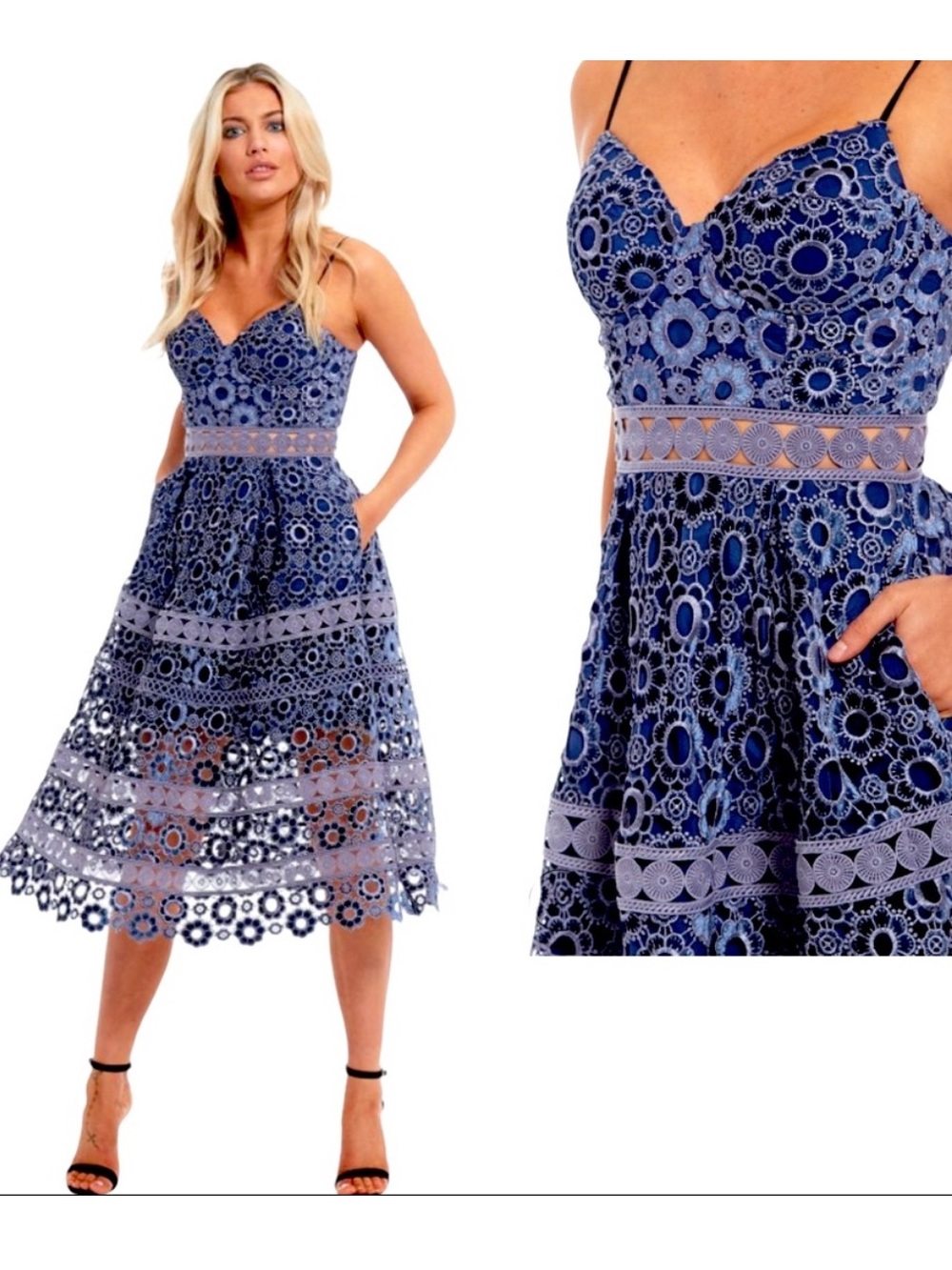 Self-Portrait lace panel midi dress